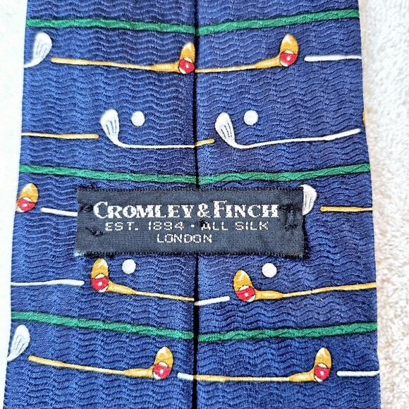 Cromley & Finch / Rooster Necktie Lot Of 2 Golf Silk Red Blue Same Length 58in - Picture 5 of 11